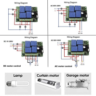 QIACHIP 12V 4kanálový bezdrátový reléový dálkový spínač 433Mhz RF 10A Univerzální 4CH přijímací modul se 4 vysílači Dálkový ovla